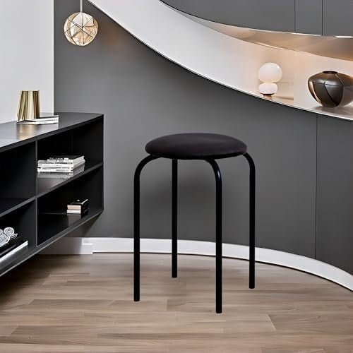 Black Velvet Round Metal Stacking Stool Backless Kitchen Bar Chair - Kwikley
