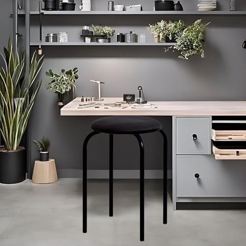 Black Velvet Round Metal Stacking Stool Backless Kitchen Bar Chair - Kwikley