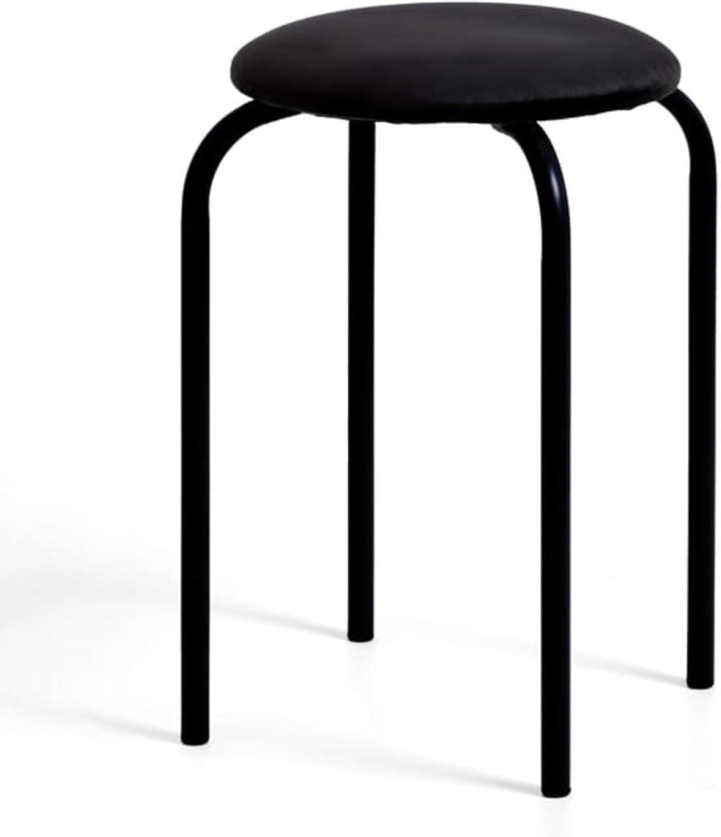 Black Velvet Round Metal Stacking Stool Backless Kitchen Bar Chair - Kwikley
