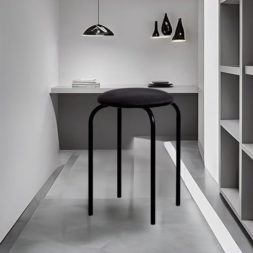 Black Velvet Round Metal Stacking Stool Backless Kitchen Bar Chair - Kwikley