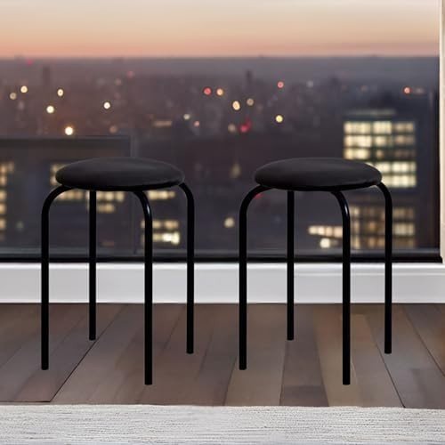 Black Velvet Round Metal Stacking Stool Backless Kitchen Bar Chair - Kwikley
