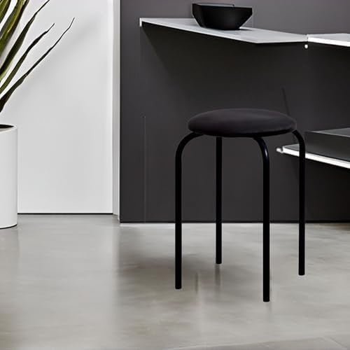 Black Velvet Round Metal Stacking Stool Backless Kitchen Bar Chair - Kwikley