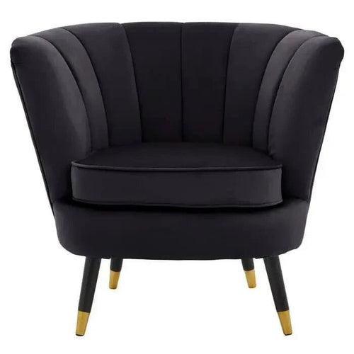 Black Velvet Shell Accent Chair Gold Tip Legs Curved Armchair Modern Seat - Kwikley
