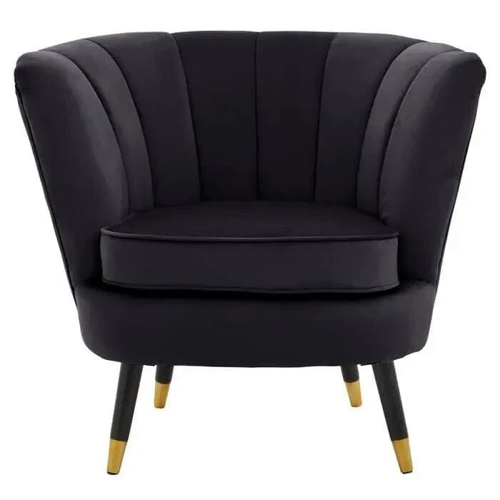 Black Velvet Shell Accent Chair Gold Tip Legs Curved Armchair Modern Seat - Kwikley