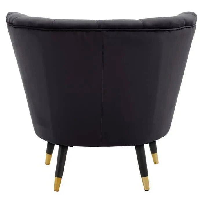 Black Velvet Shell Accent Chair Gold Tip Legs Curved Armchair Modern Seat - Kwikley
