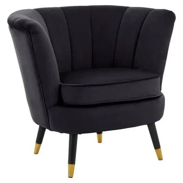 Black Velvet Shell Accent Chair Gold Tip Legs Curved Armchair Modern Seat - Kwikley