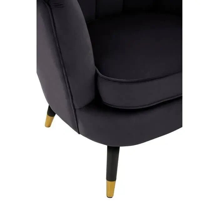 Black Velvet Shell Accent Chair Gold Tip Legs Curved Armchair Modern Seat - Kwikley