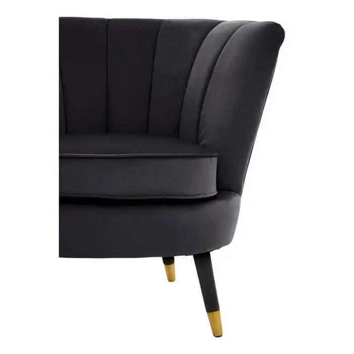Black Velvet Shell Accent Chair Gold Tip Legs Curved Armchair Modern Seat - Kwikley