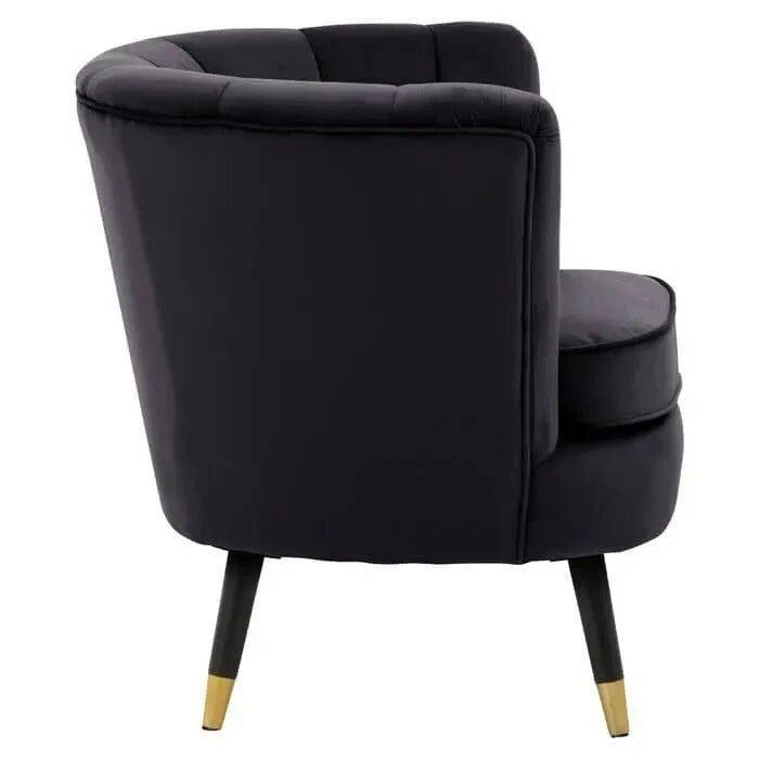 Black Velvet Shell Accent Chair Gold Tip Legs Curved Armchair Modern Seat - Kwikley