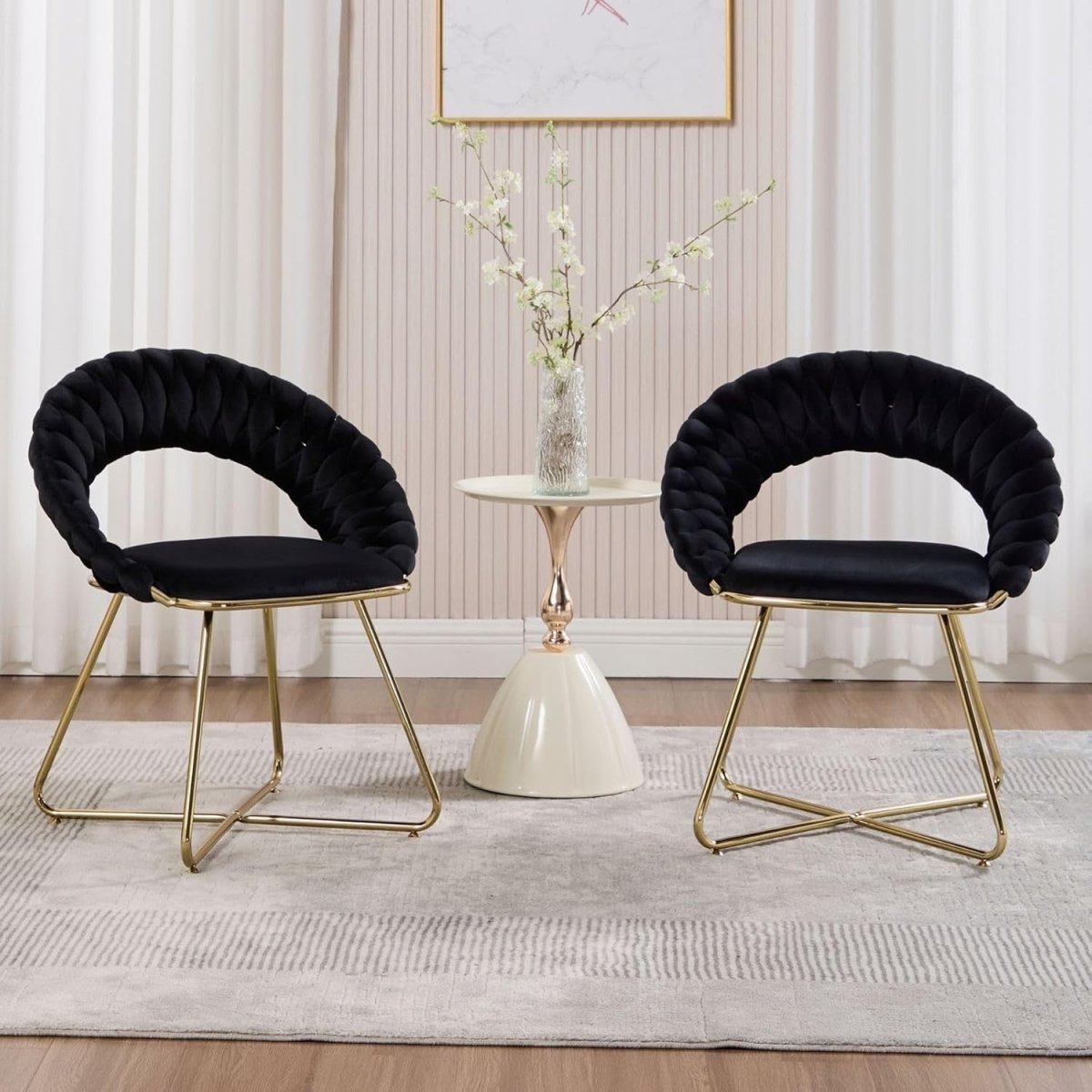 Black Velvet Tub Chairs Set of 2 – Modern Accent Chairs with Gold Metal Legs - Kwikley