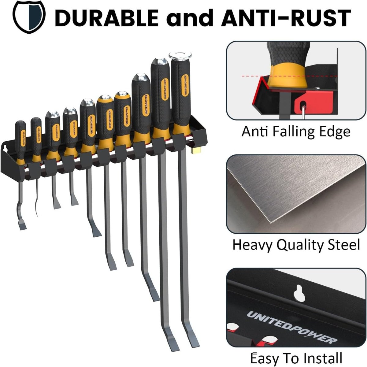 Black Wall - Mounted Pry Bar Organizer Rack Heavy Metal Tool Storage - Kwikley