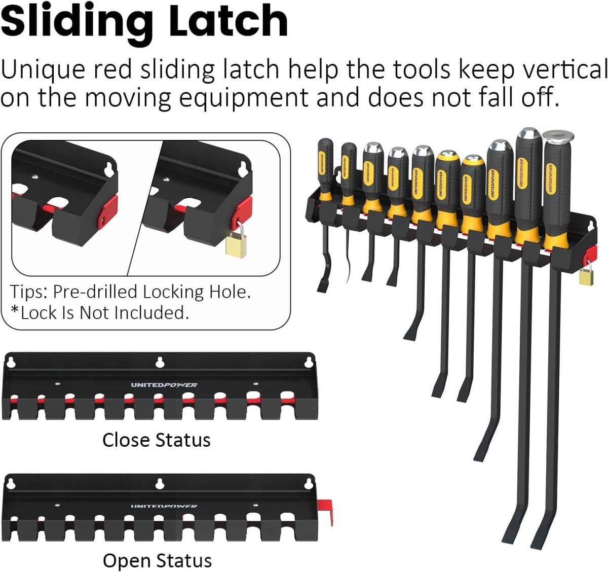 Black Wall - Mounted Pry Bar Organizer Rack Heavy Metal Tool Storage - Kwikley