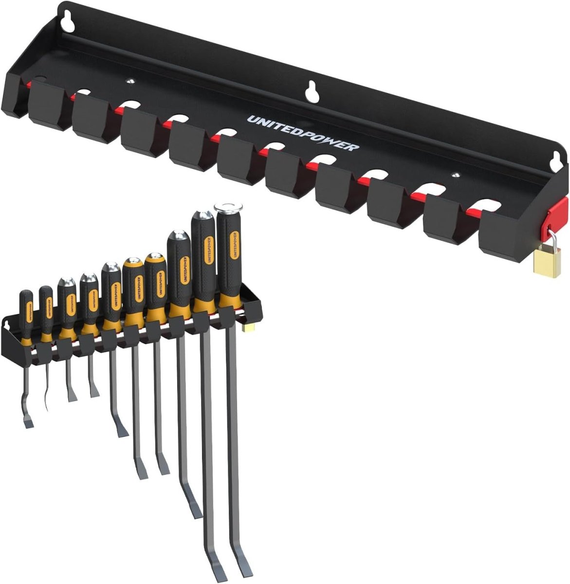 Black Wall - Mounted Pry Bar Organizer Rack Heavy Metal Tool Storage - Kwikley