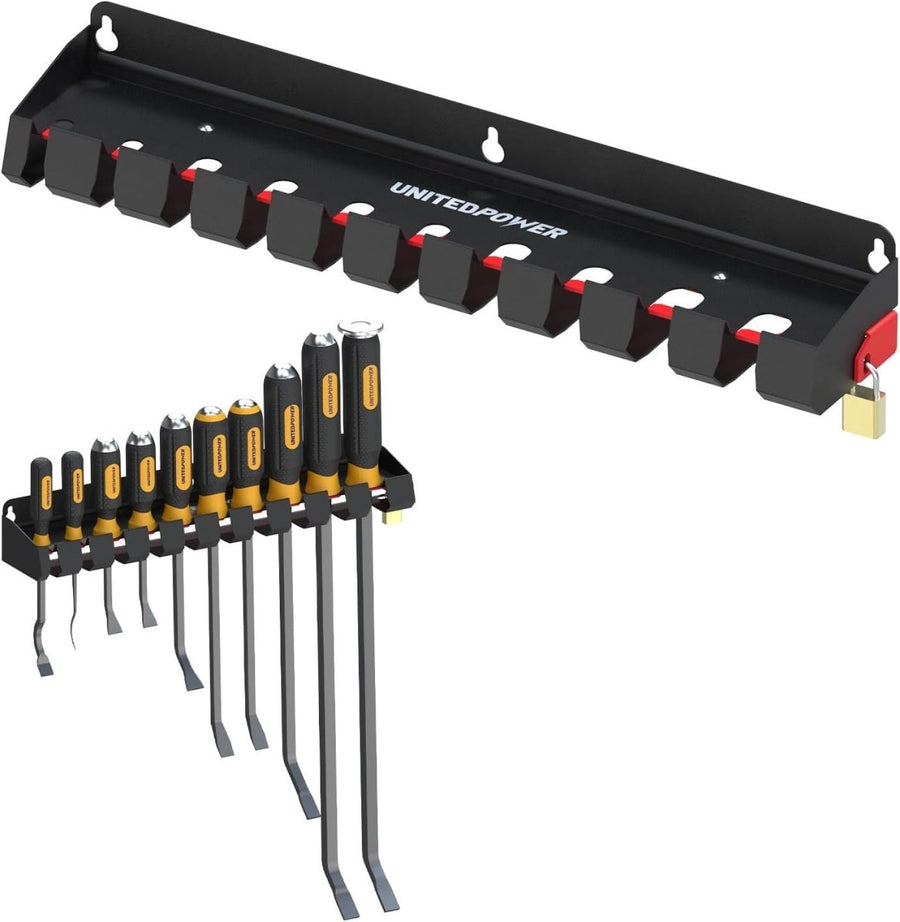 Black Wall - Mounted Pry Bar Organizer Rack Heavy Metal Tool Storage - Kwikley