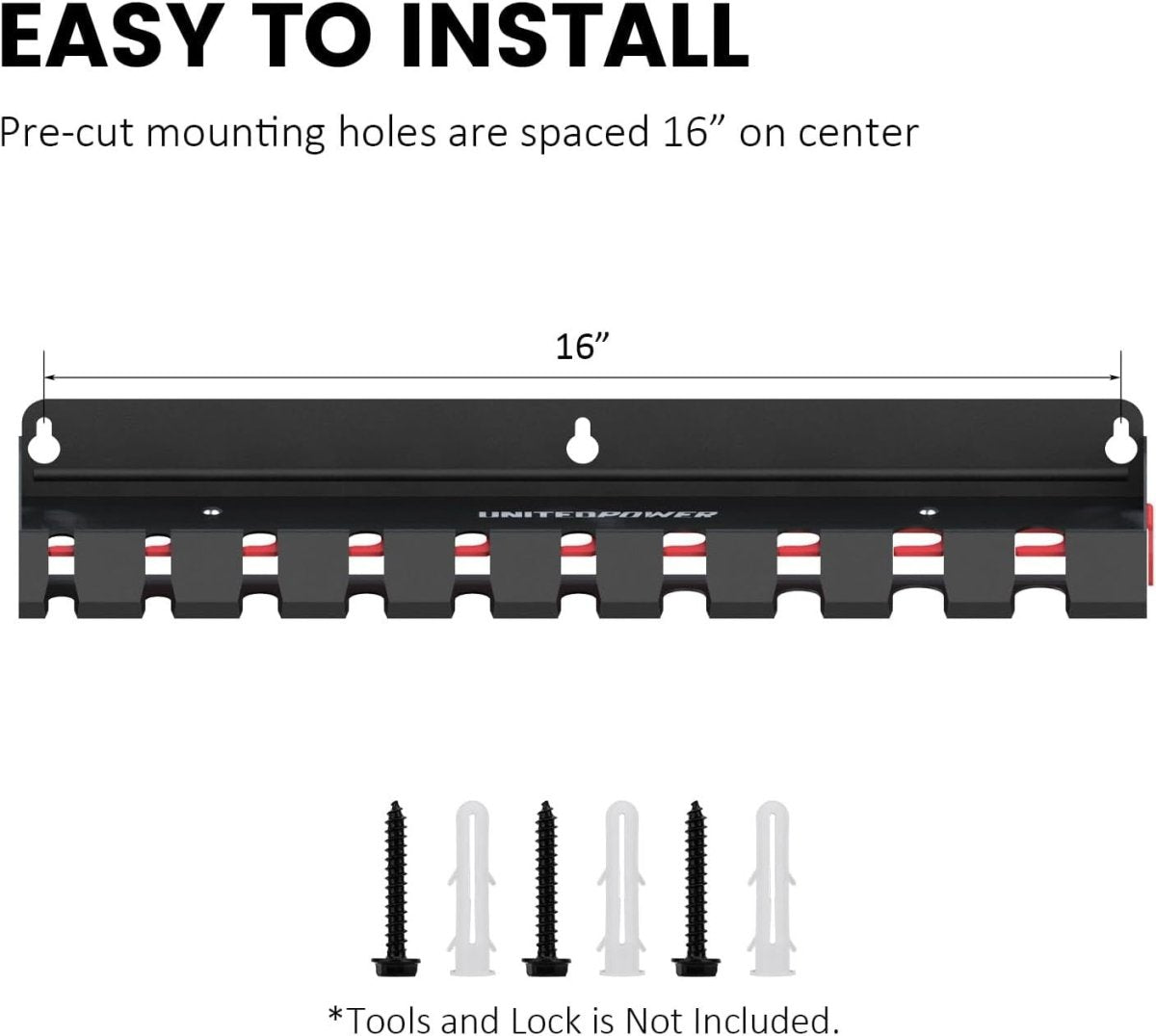 Black Wall - Mounted Pry Bar Organizer Rack Heavy Metal Tool Storage - Kwikley