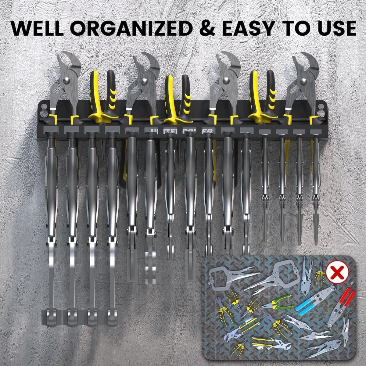 Black Wall - Mounted Vise Grip Holder Rack Heavy Metal Tool Organizer - Kwikley