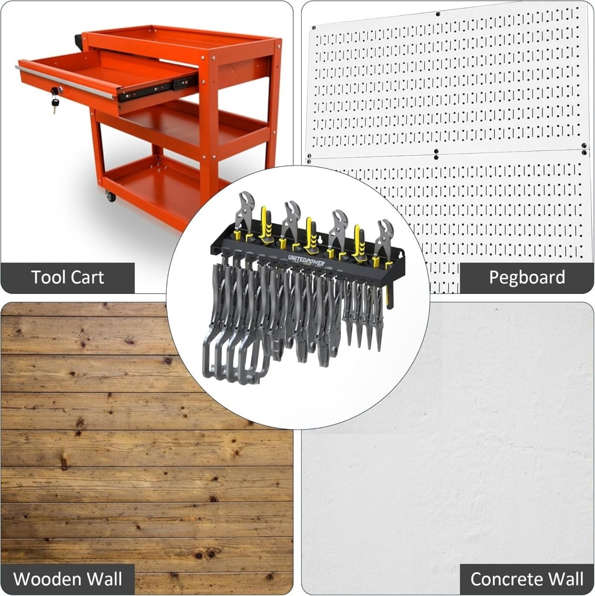 Black Wall - Mounted Vise Grip Holder Rack Heavy Metal Tool Organizer - Kwikley