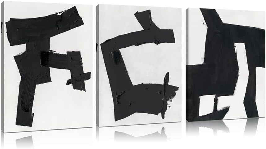 Black White Abstract Wall Art Set of 3 Framed 30x40cm - Kwikley