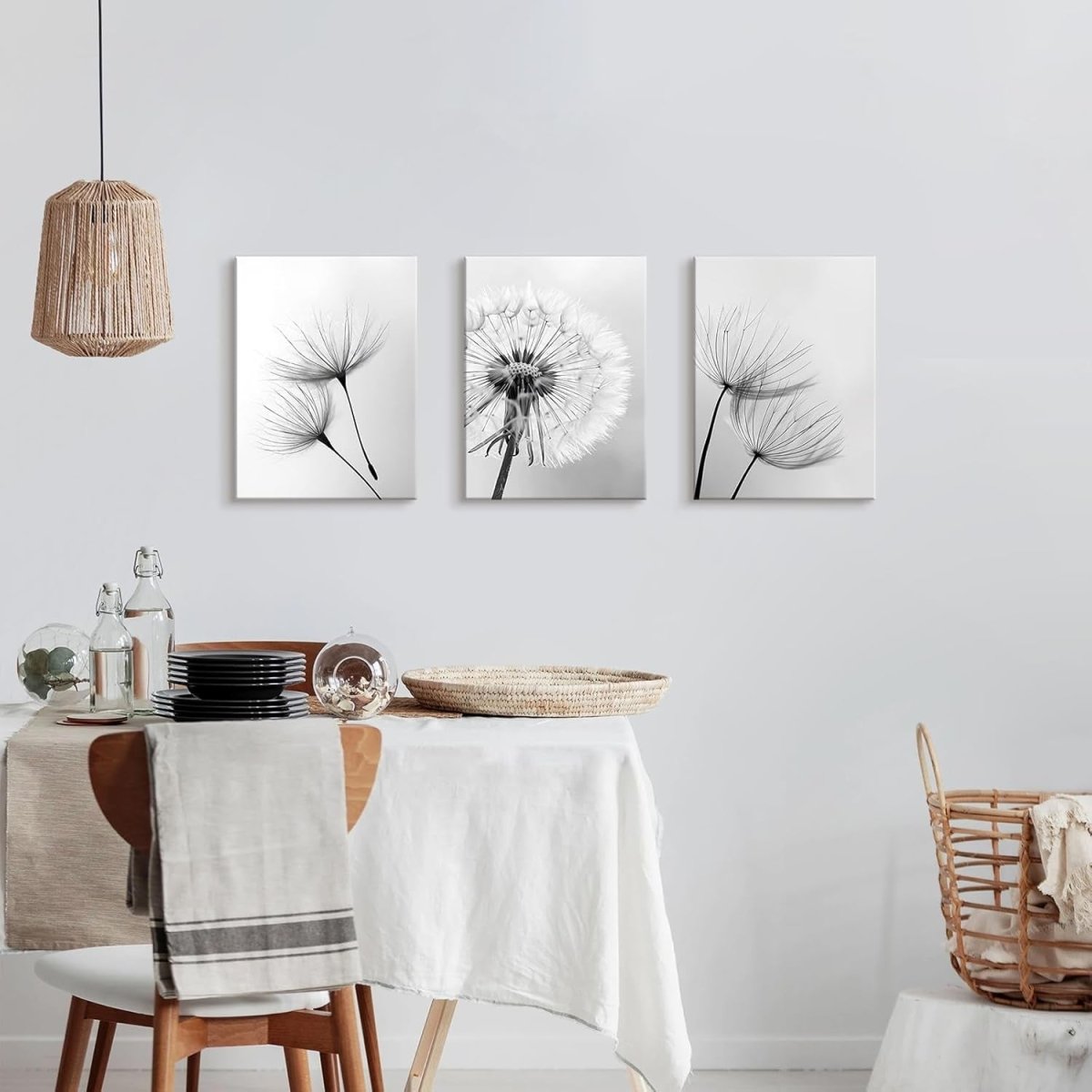 Black White Dandelion Canvas Wall Art Set 3 Framed 30x40cm - Kwikley