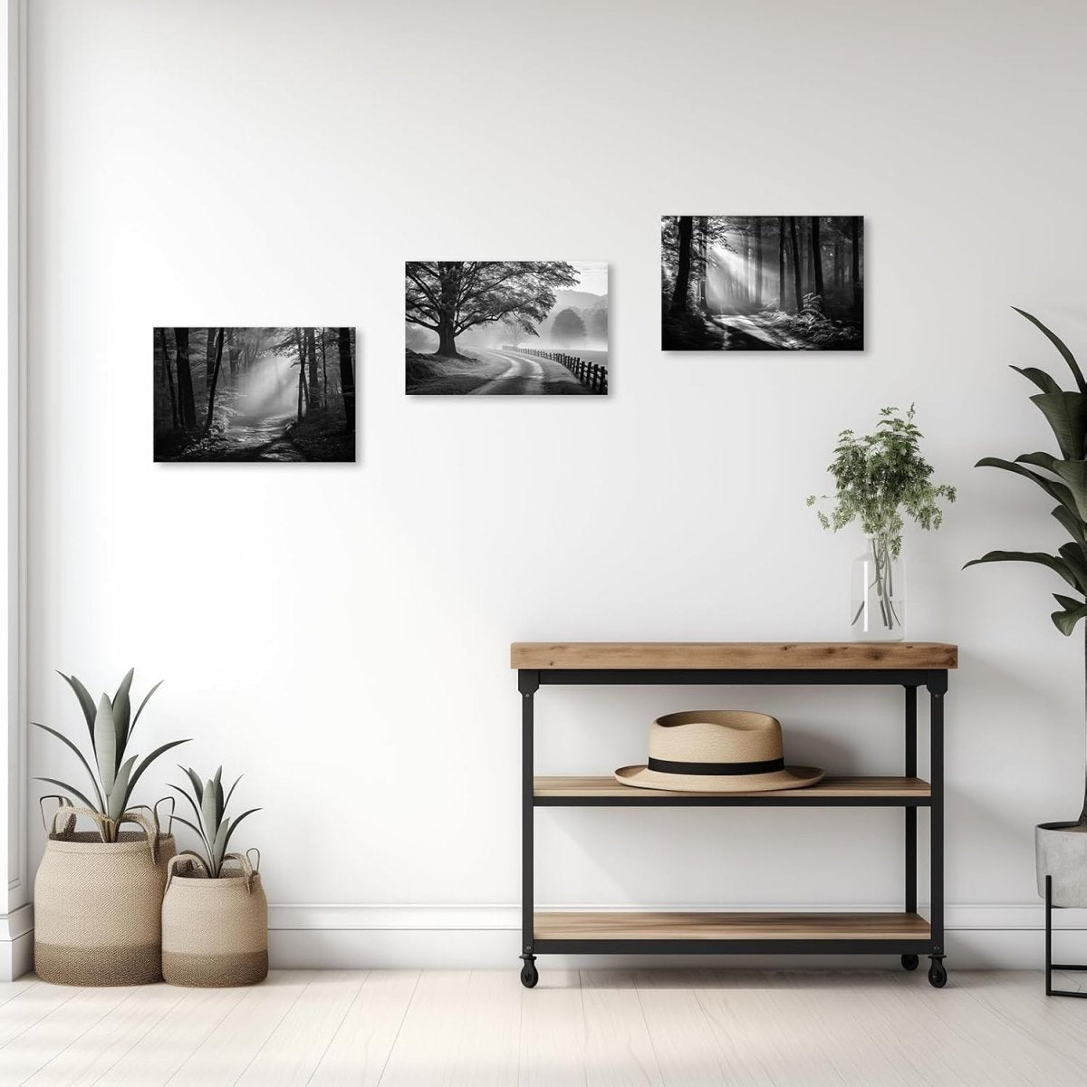 Black White Forest Canvas Wall Art 3Pcs 16x24in Framed - Kwikley