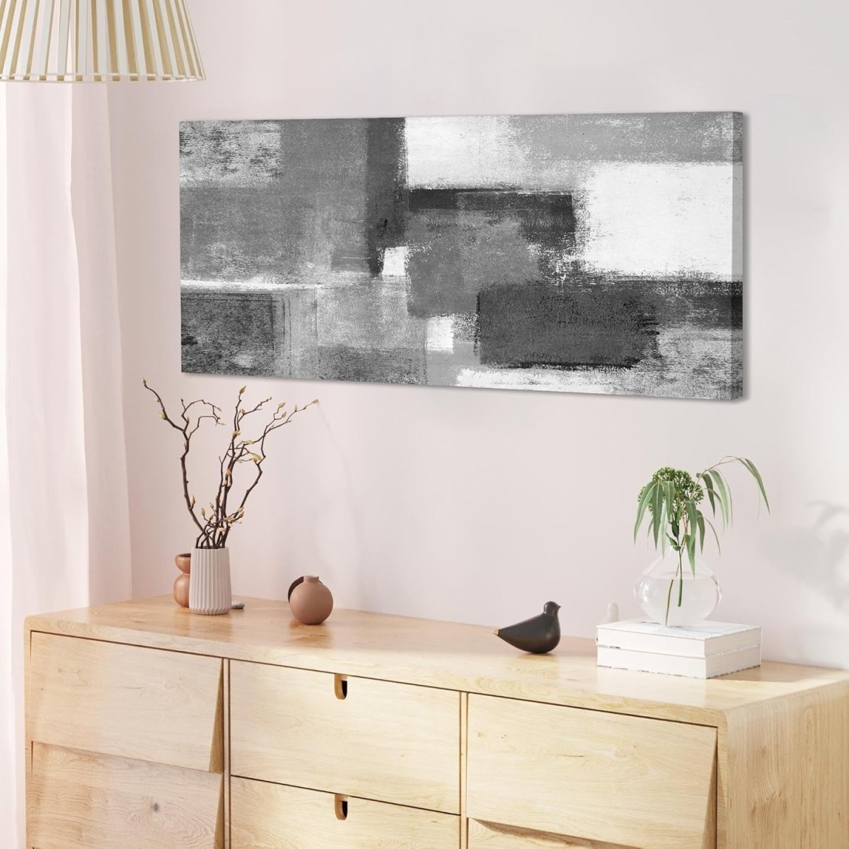 Black White Grey Abstract Canvas Wall Art Large Modern 118x49cm - Kwikley