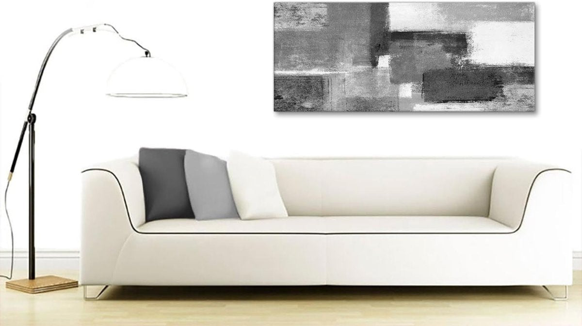 Black White Grey Abstract Canvas Wall Art Large Modern 118x49cm - Kwikley