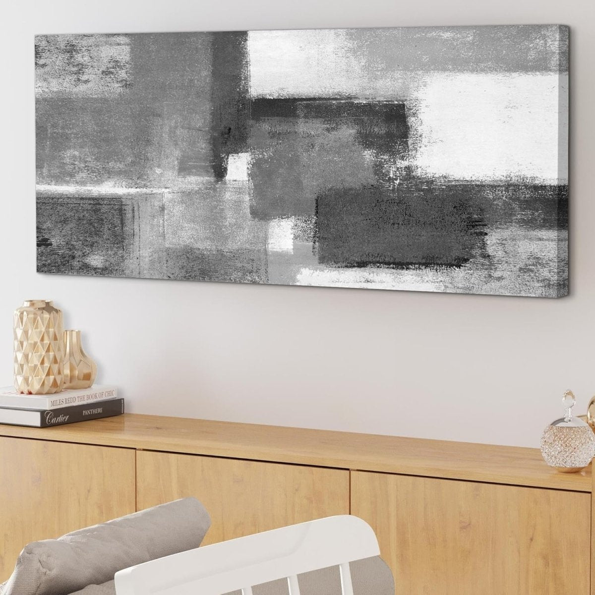 Black White Grey Abstract Canvas Wall Art Large Modern 118x49cm - Kwikley