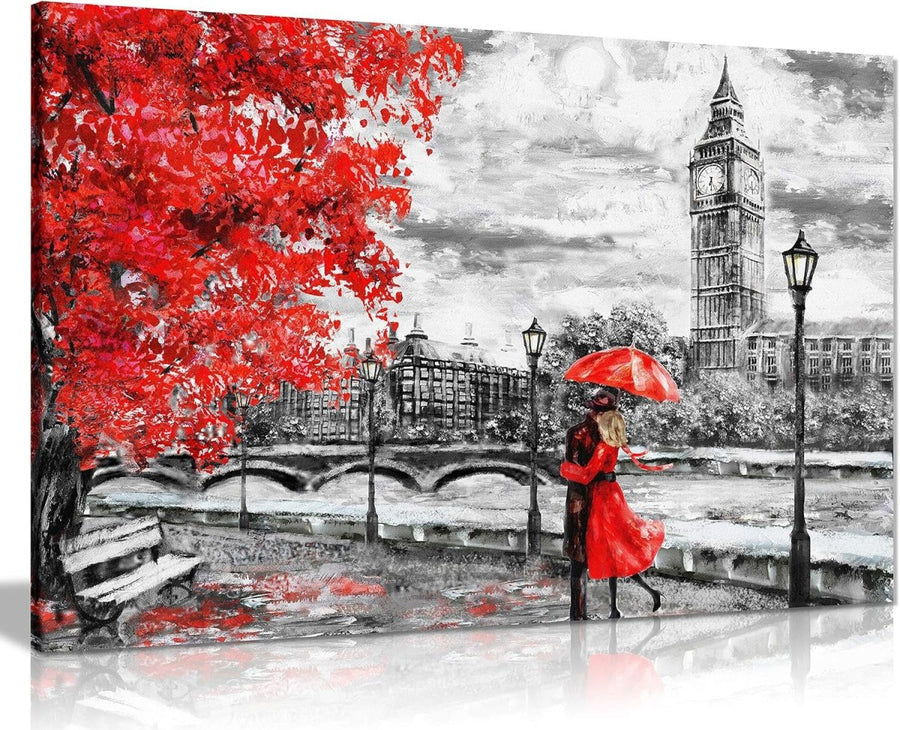 Black White London Canvas Wall Art 30x20 Framed - Kwikley