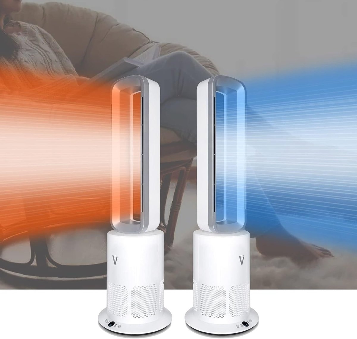 Bladeless Air Purifier Fan Heater HEPA H13 Oscillating Tower - Kwikley