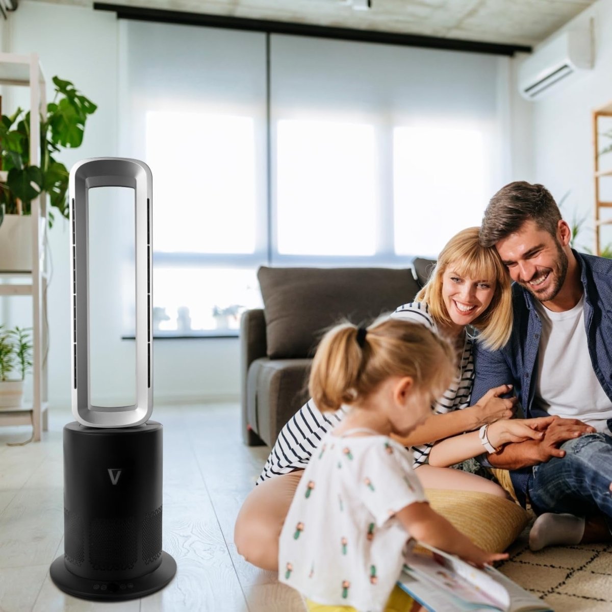 Bladeless Air Purifier Fan Heater HEPA H13 Oscillating Tower - Kwikley