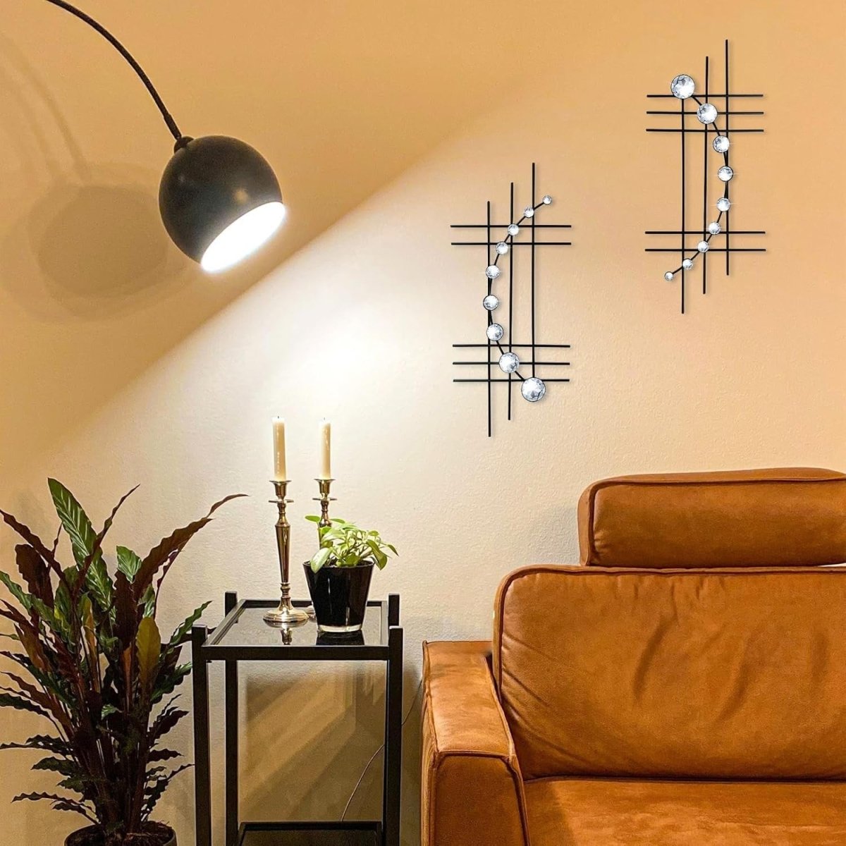Bling Metal Wall Art Set Rhinestone Crystal Black Decor - Kwikley