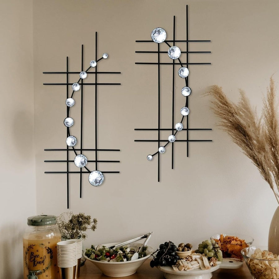 Bling Metal Wall Art Set Rhinestone Crystal Black Decor - Kwikley