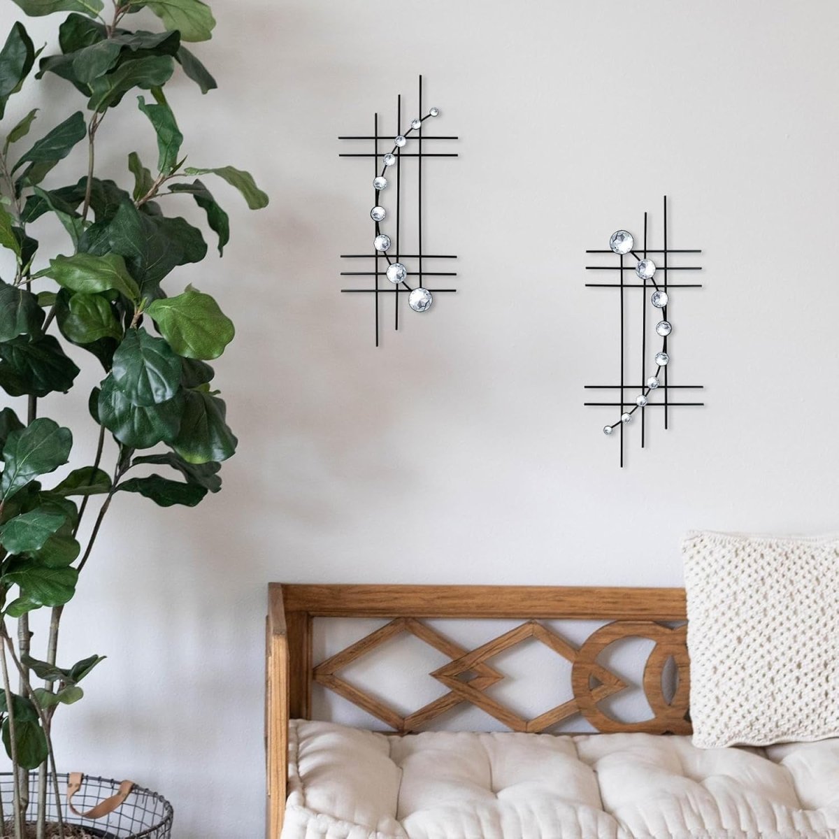 Bling Metal Wall Art Set Rhinestone Crystal Black Decor - Kwikley