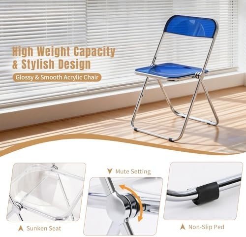 Blue Acrylic Folding Chair Stackable Chrome Dining Vanity Modern Seat - Kwikley
