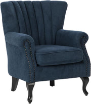 Blue Chenille Wingback Accent Chair Fireside Armchair Wood Legs - Kwikley