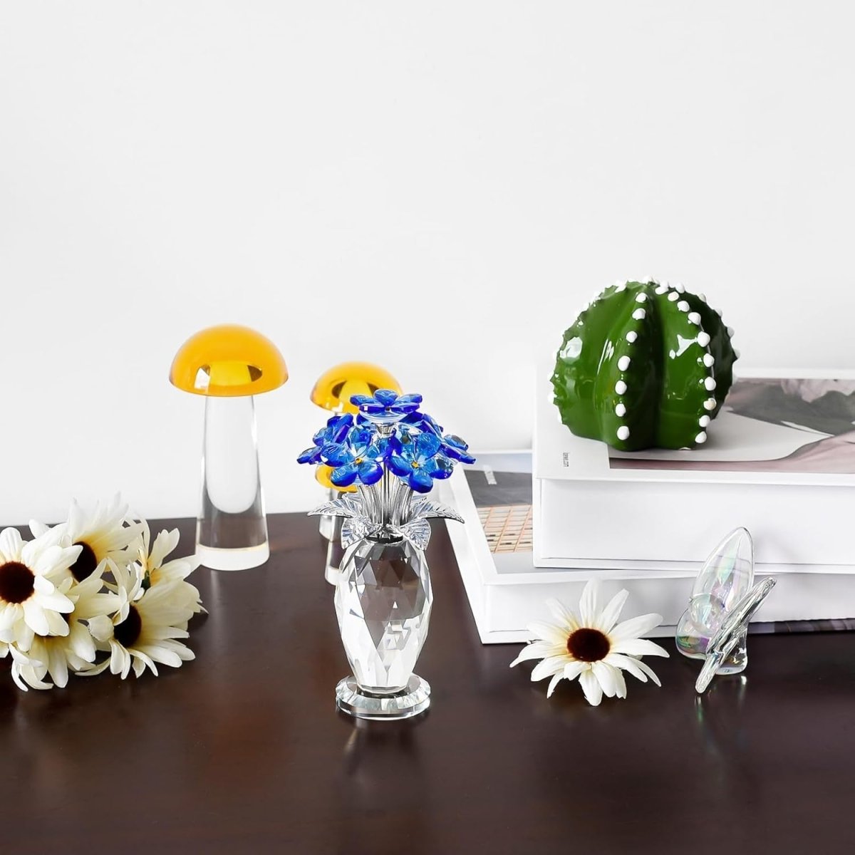 Blue Crystal Flower Vase Centrepiece – Faceted Glass Wedding Table Decor Gift - Kwikley