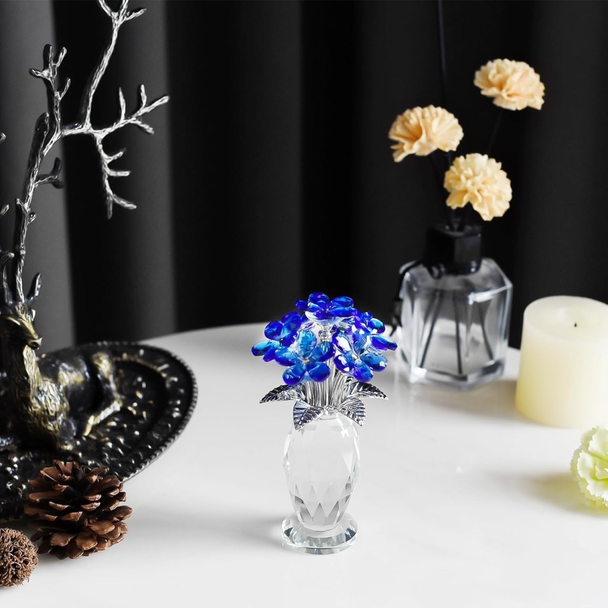 Blue Crystal Flower Vase Centrepiece – Faceted Glass Wedding Table Decor Gift - Kwikley