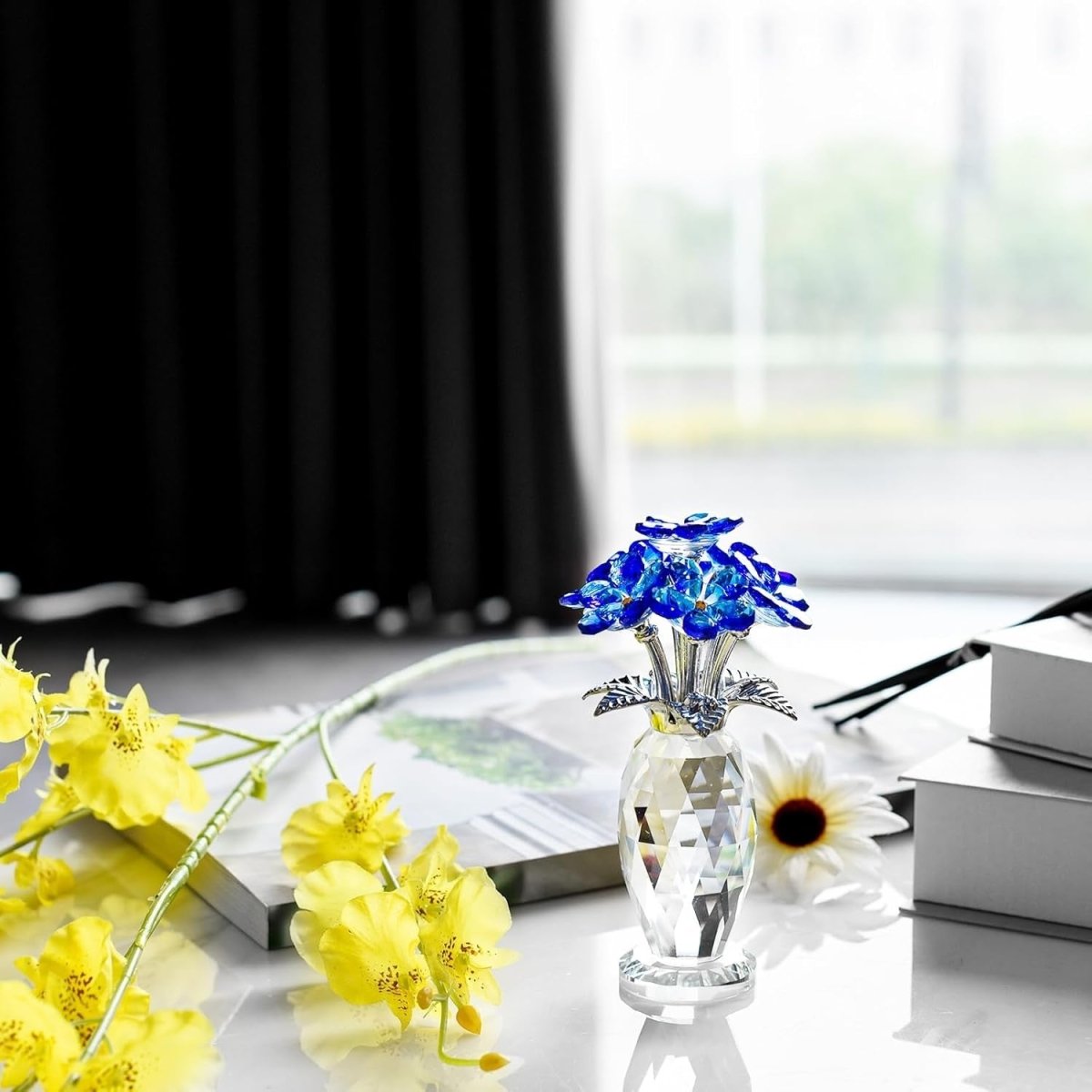 Blue Crystal Flower Vase Centrepiece – Faceted Glass Wedding Table Decor Gift - Kwikley