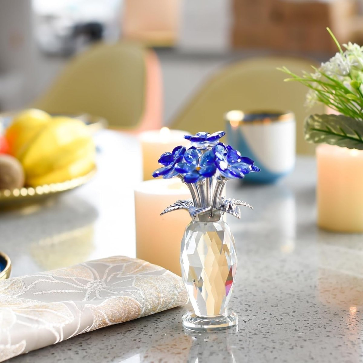 Blue Crystal Flower Vase Centrepiece – Faceted Glass Wedding Table Decor Gift - Kwikley