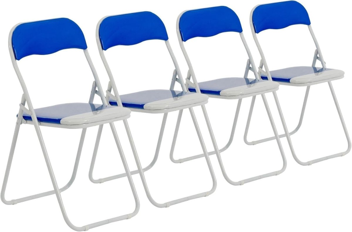 Blue Folding Chairs Padded Metal Frame Set of 4 Space Saving - Kwikley