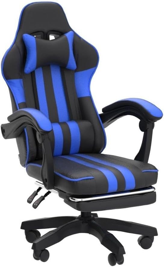 Blue Gaming Chair Reclining Ergonomic Swivel Office Desk Seat - Kwikley