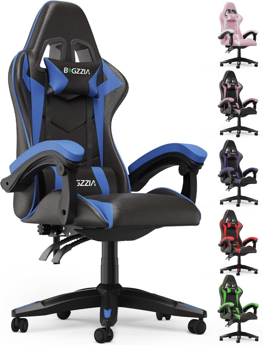 Blue Gaming Chair Reclining Ergonomic Swivel Office Desk Seat - Kwikley