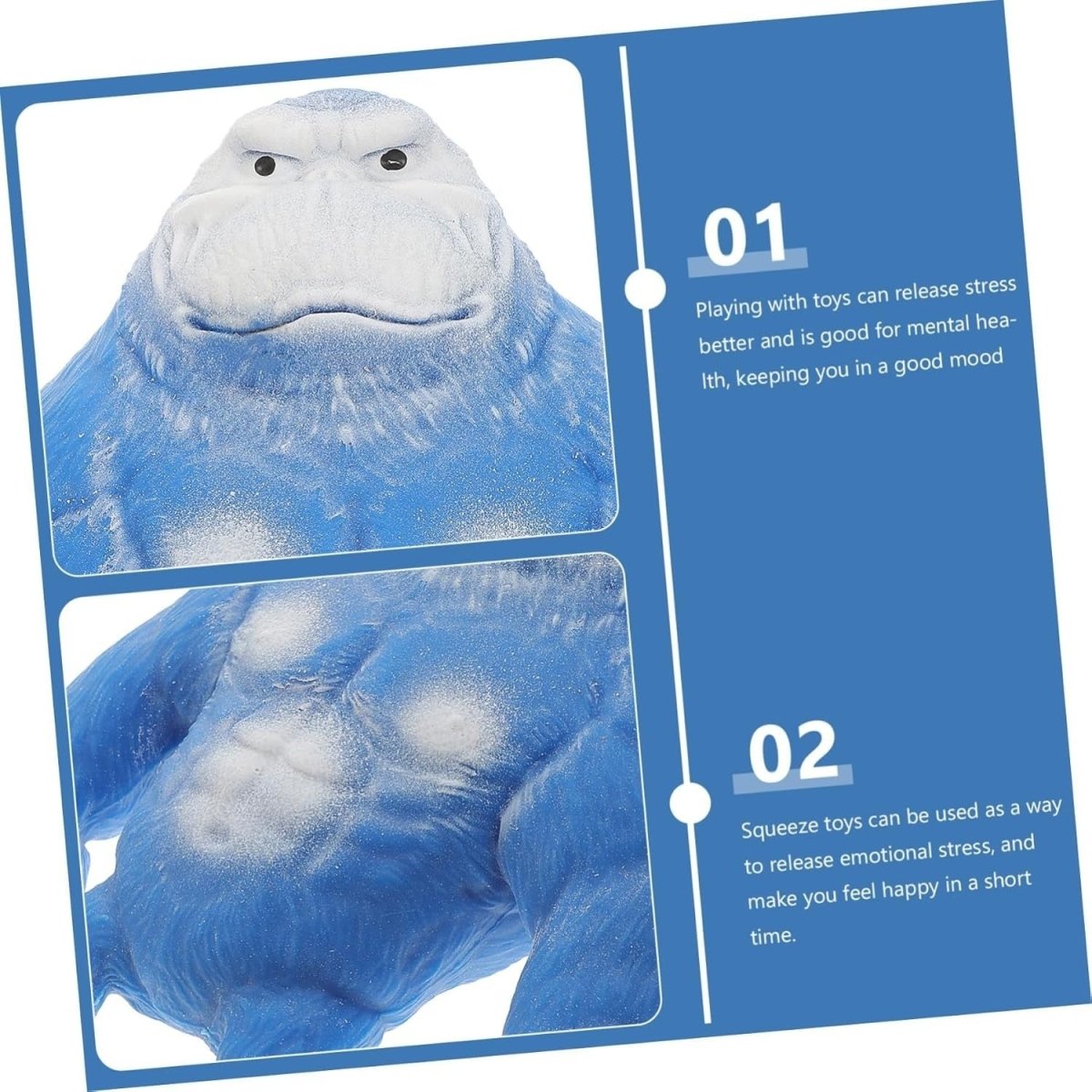 Blue Gorilla Squeeze Stress Toy Soft TPR Anxiety Relief Elastic Fidget - Kwikley