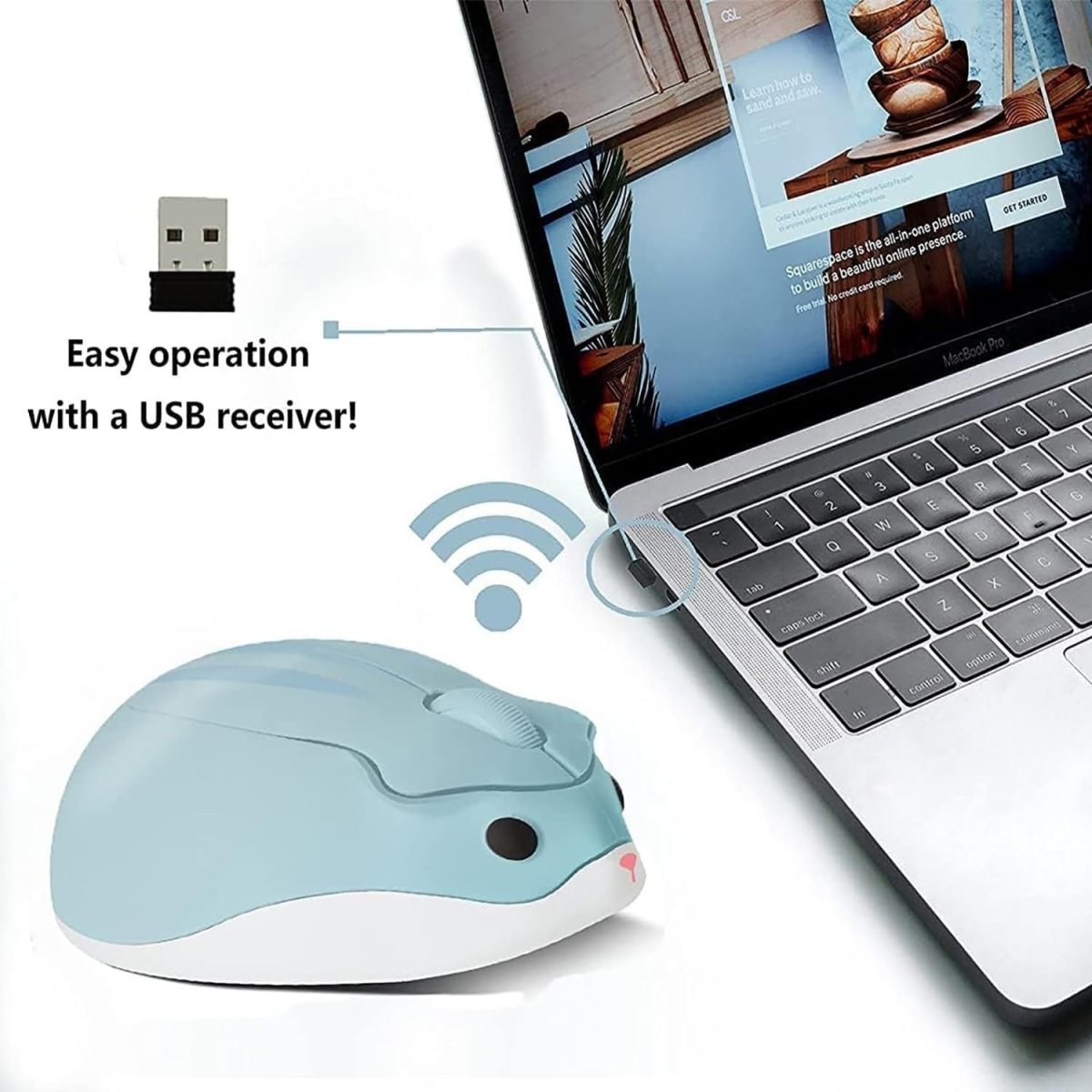 Blue Hamster Wireless Mouse Silent 1200DPI Cute USB PC Laptop - Kwikley