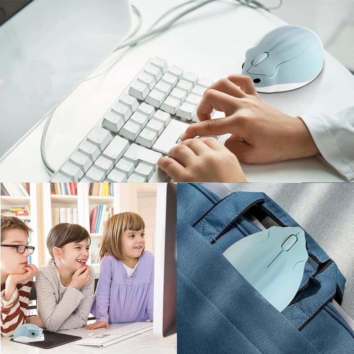 Blue Hamster Wireless Mouse Silent 1200DPI Cute USB PC Laptop - Kwikley