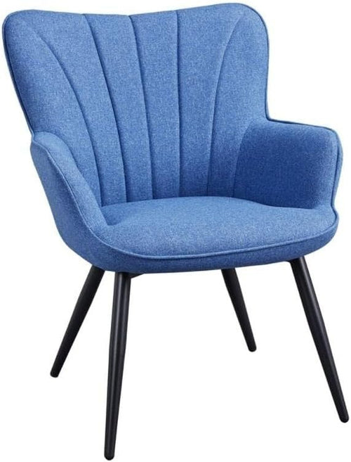 Blue Linen Accent Chair with High Back for Lounge, Vanity or Office - Kwikley
