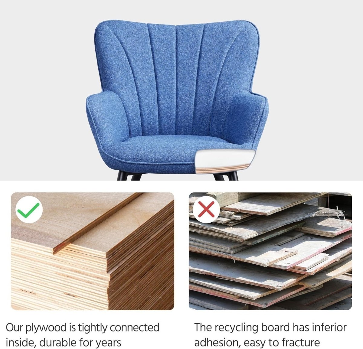Blue Linen Accent Chair with High Back for Lounge, Vanity or Office - Kwikley