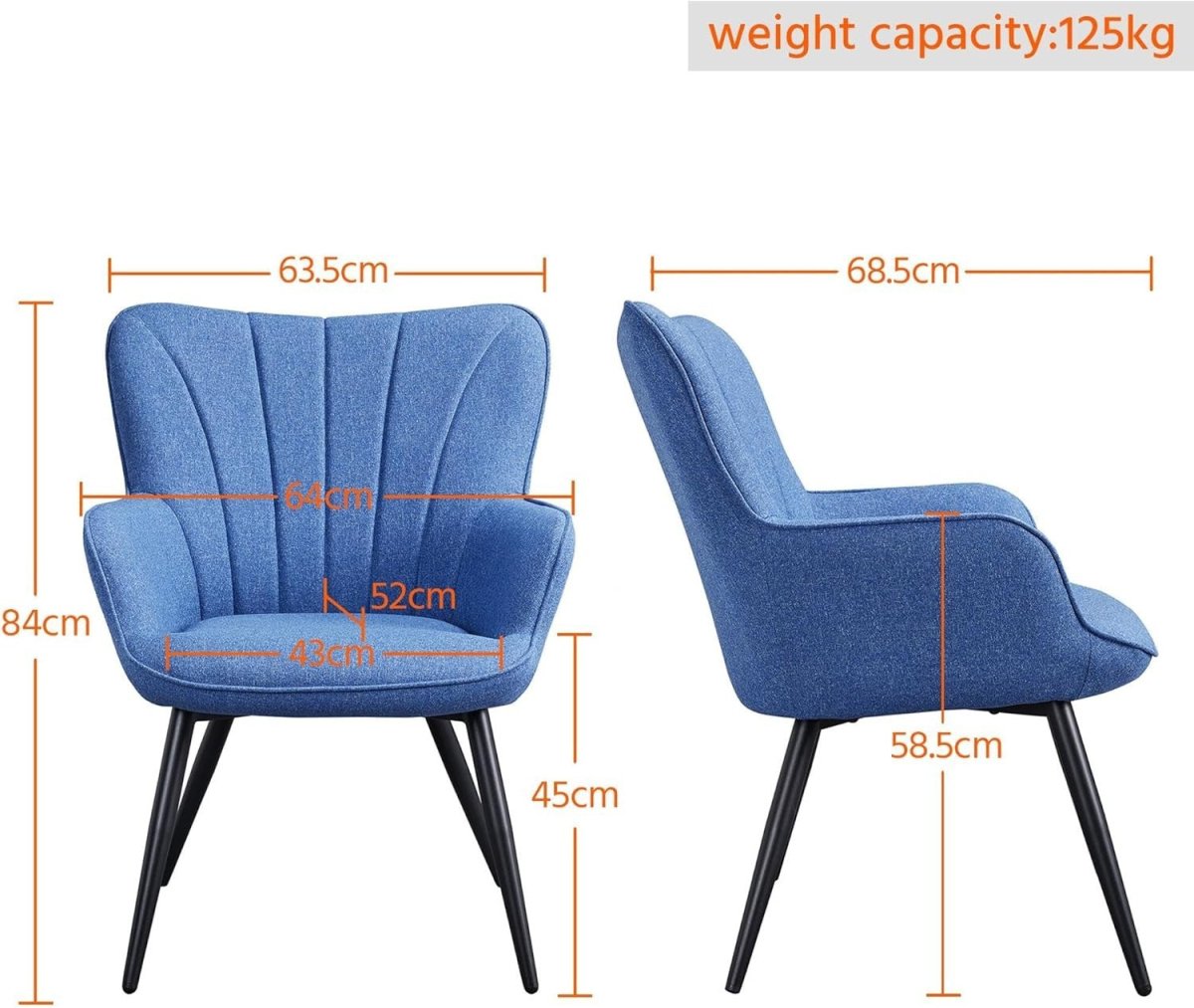 Blue Linen Accent Chair with High Back for Lounge, Vanity or Office - Kwikley