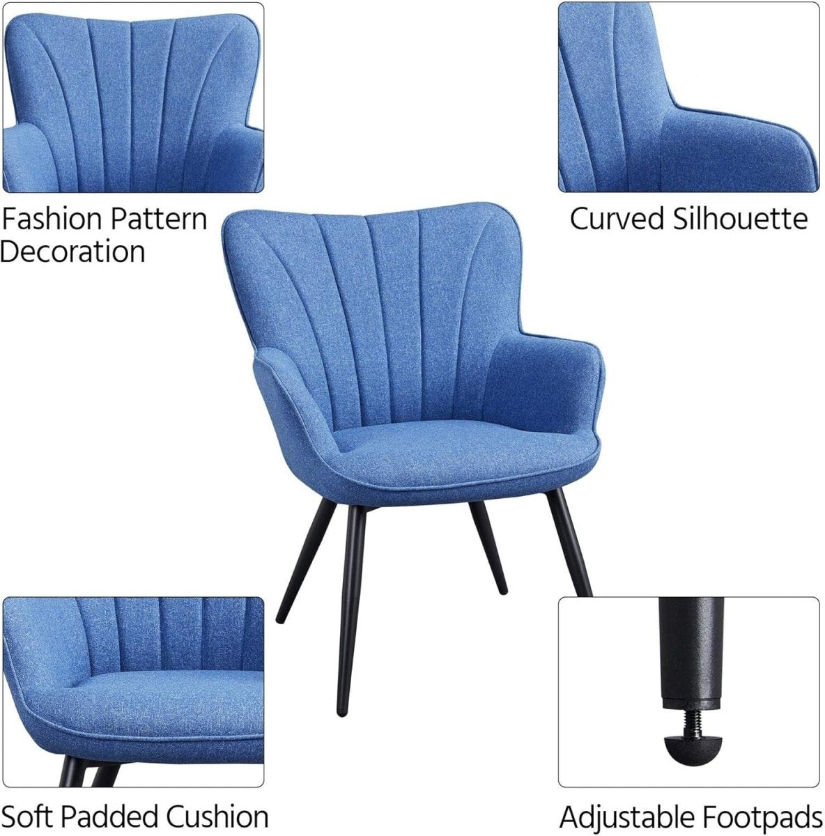Blue Linen Accent Chair with High Back for Lounge, Vanity or Office - Kwikley