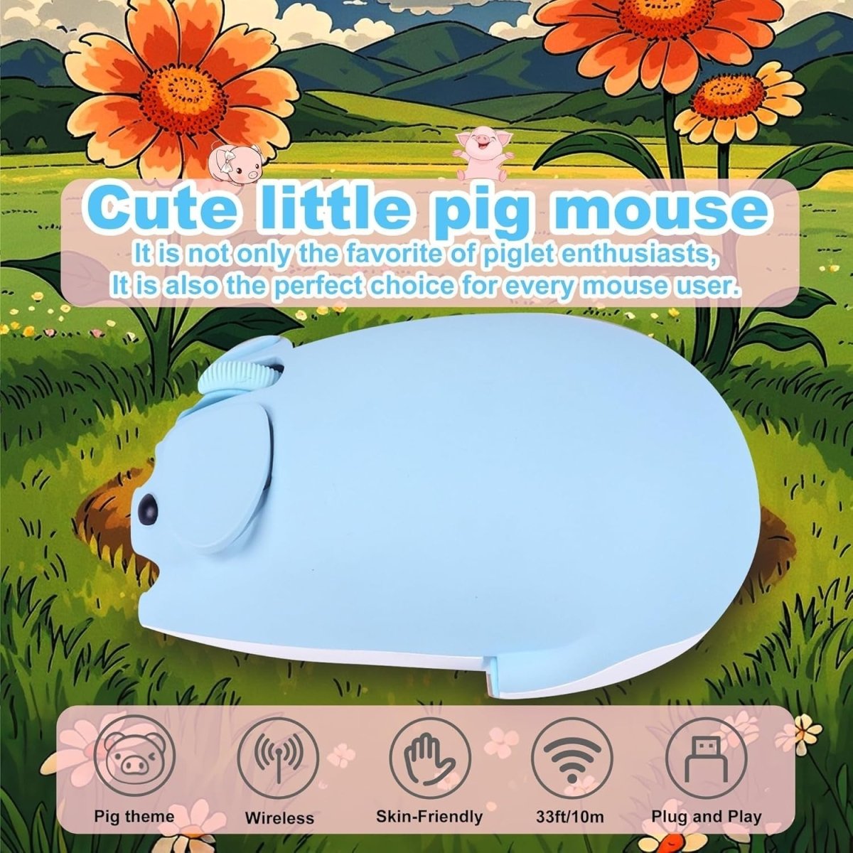 Blue Pig Wireless Mouse Bluetooth 5.1 2.4G Silent 1200DPI - Kwikley